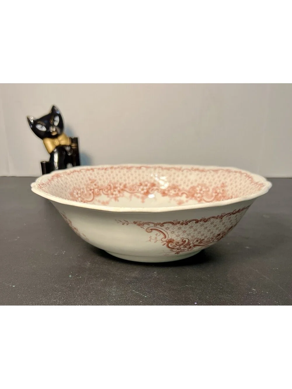 Alfred Meakin Antique 1900s Serving Bowl Kirkstall Pink Transferware, 9x3”